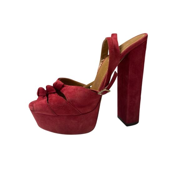 Aquazzura Red Suede Mira Platform Heels Size 7.5 Cocktail Date Night Prom Formal - Picture 1 of 16